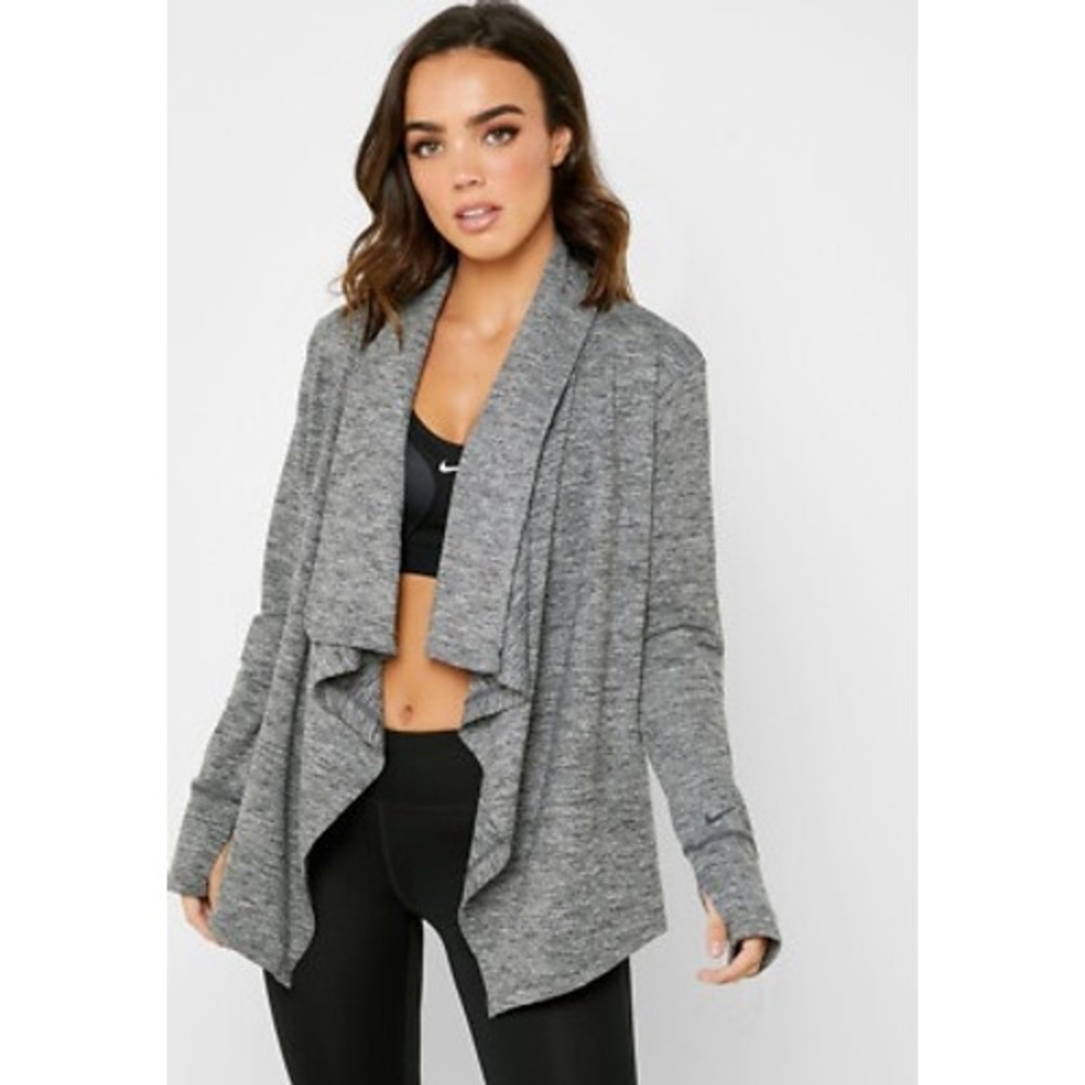 Nike Dri-FIT Women's Gray Heathered Open Front Cardigan Yoga Workout Top, Size S